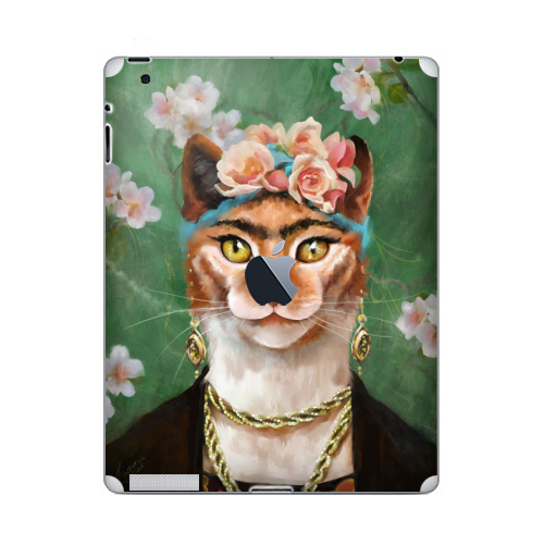 Наклейка на Планшет Apple iPad 4 Retina c яблоком Фрида Кало моими глазами,  купить в Москве – интернет-магазин Allskins, фрида, кало, кошка, розы, масло, яркий, Мексика, зеленный