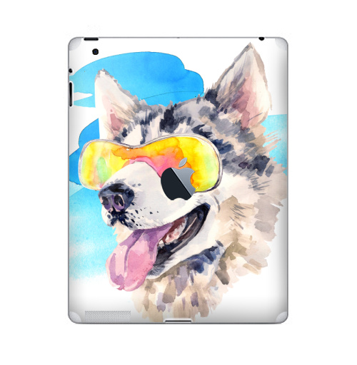Наклейка на Планшет Apple iPad 4 Retina c яблоком Хаски сноубордист,  купить в Москве – интернет-магазин Allskins, крутые животные, мило, животные, персонажи, собаки, хаски, акварель, детские, соба, милые животные