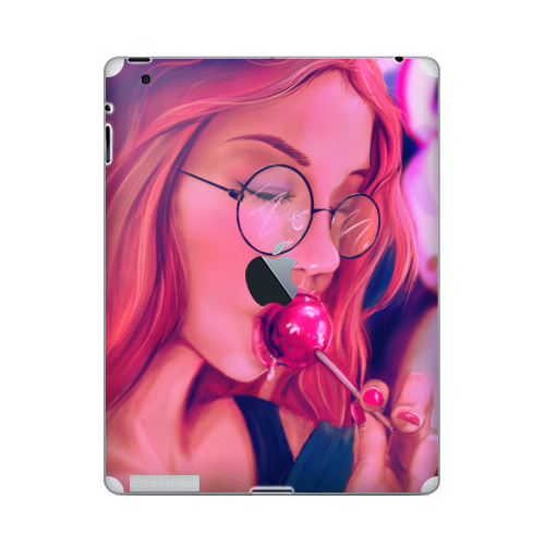 Наклейка на Планшет Apple iPad 4 Retina c яблоком Девушка с чупачупсом,  купить в Москве – интернет-магазин Allskins, девушка, чупачупс, конфетти, розовый, молодость