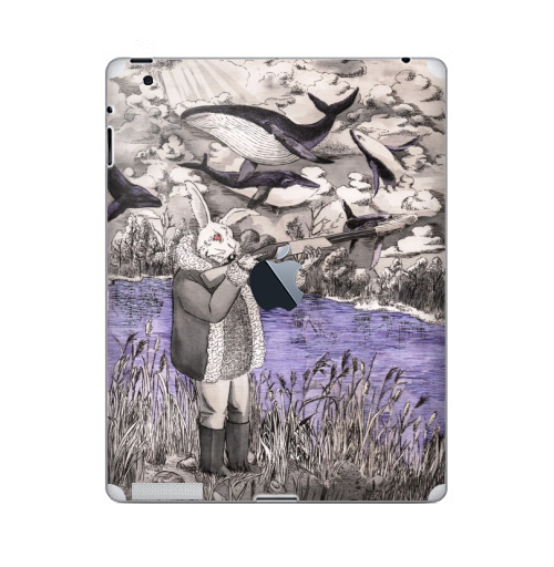 Наклейка на Планшет Apple iPad 4 Retina c яблоком Разлетались тут,  купить в Москве – интернет-магазин Allskins, дед, злой_кролик, заяц, летающие_киты, киты, ружьё