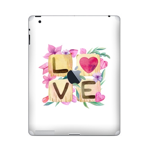 Наклейка на Планшет Apple iPad 4 Retina c яблоком Любовь в квадрате,  купить в Москве – интернет-магазин Allskins, иллюстация, акварель, розовый, охра, сердце, любовь, день_святого_валентина