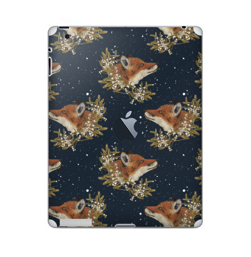 Наклейка на Планшет Apple iPad 4 Retina c яблоком Зимние лисички.,  купить в Москве – интернет-магазин Allskins, зима, лиса, омела, снег, лису, листья