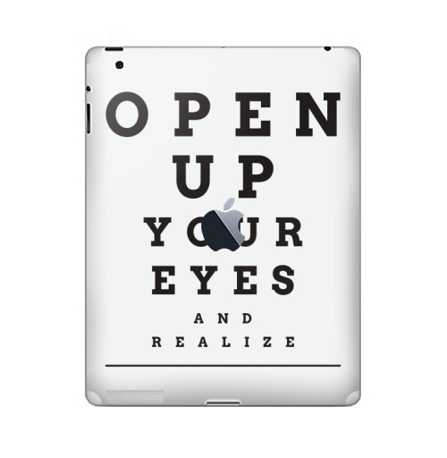 Наклейка на Планшет Apple iPad 4 Retina c яблоком Открой глаза и осознай,  купить в Москве – интернет-магазин Allskins, глв, глаз, откройрот, открой, типографика, осознай, пойми, прикол