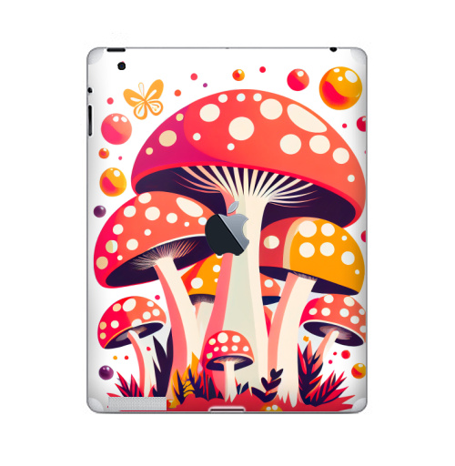 Наклейка на Планшет Apple iPad 4 Retina c яблоком Красные мухоморы,  купить в Москве – интернет-магазин Allskins, грибы, мухоморы, красный, красочный