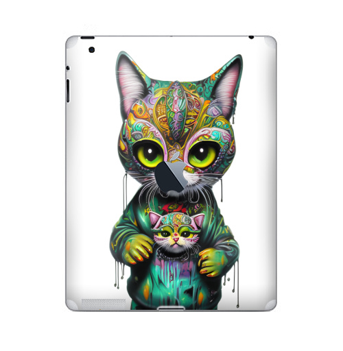 Наклейка на Планшет Apple iPad 4 Retina c яблоком Милый котенок в стрит арте,  купить в Москве – интернет-магазин Allskins, стритарт, котята, кошка, краски, детские