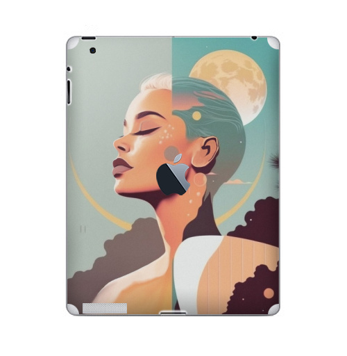 Наклейка на Планшет Apple iPad 4 Retina c яблоком Лунный свет в тропическом раю,  купить в Москве – интернет-магазин Allskins, сюрреализм, девушка, луна, тропики, небо, пейзаж, ретро, серфинг, портреты, женственно, голубой