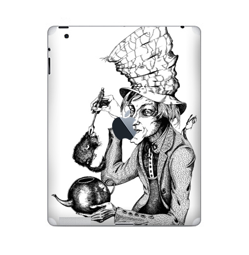 Наклейка на Планшет Apple iPad 4 Retina c яблоком Сможет ли Соня жить в чайнике?,  купить в Москве – интернет-магазин Allskins, Алиса в стране чудес, графика, шляпа, чай и кофе