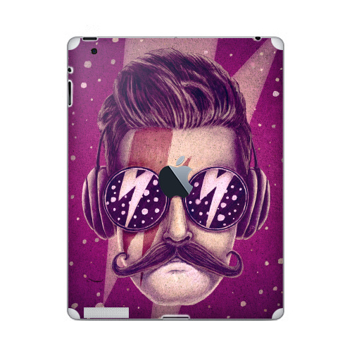 Наклейка на Планшет Apple iPad 4 Retina c яблоком Dude,  купить в Москве – интернет-магазин Allskins, 300 Лучших работ, rock, хипстер, хулиган, усы, очки, молния, музыка