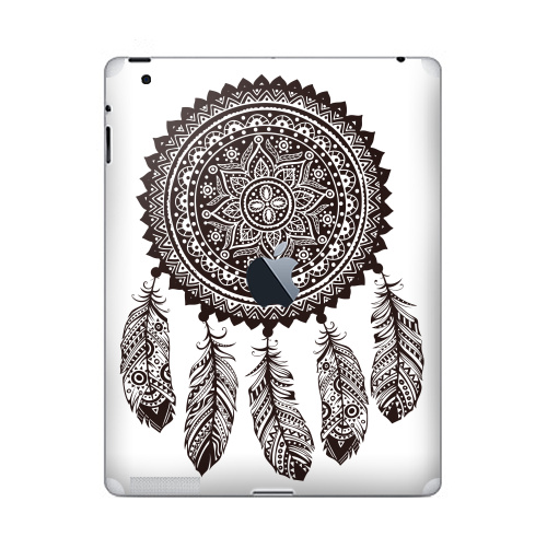 Наклейка на Планшет Apple iPad 4 Retina c яблоком Ловец снов 2,  купить в Москве – интернет-магазин Allskins, снов, ловец, черно-белое, этно, хиппи, паттерн, индия, индеец, коричневый