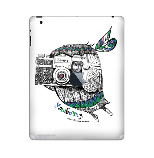 Наклейка на Планшет Apple iPad 4 Retina c яблоком Улыбочку, сейчас вылетит птичка !,  купить в Москве – интернет-магазин Allskins, фотоаппарат, зенит, сова, улыбка, плакат