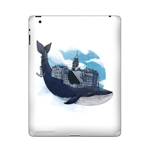 Наклейка на Планшет Apple iPad 4 Retina c яблоком Whale city,  купить в Москве – интернет-магазин Allskins, животные, город, киты, небо, якорь