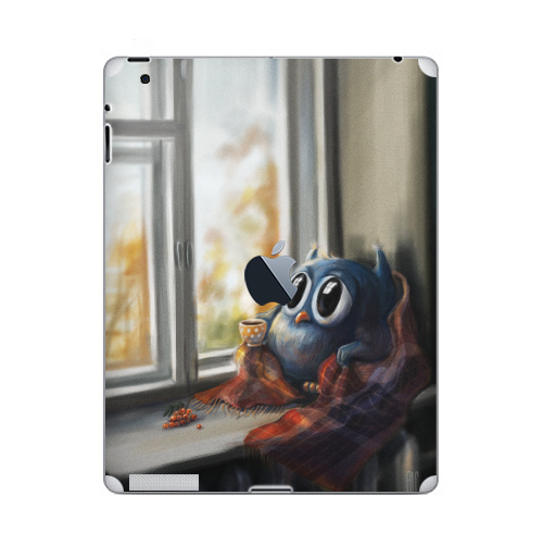 Наклейка на Планшет Apple iPad 4 Retina c яблоком Vanilla Owl,  купить в Москве – интернет-магазин Allskins, ваниль, хипстер, сова, птицы, осень, графика, любовь, тренд, 300 Лучших работ