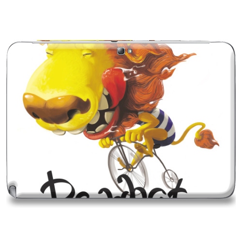 Наклейка на Планшет Samsung Galaxy Note 10.1 (N8000) Лев на велосипеде,  купить в Москве – интернет-магазин Allskins, милые животные, мультфильмы, персонажи, велосипед, лев, улыбка, желтый, животные, надписи, надписи на английском