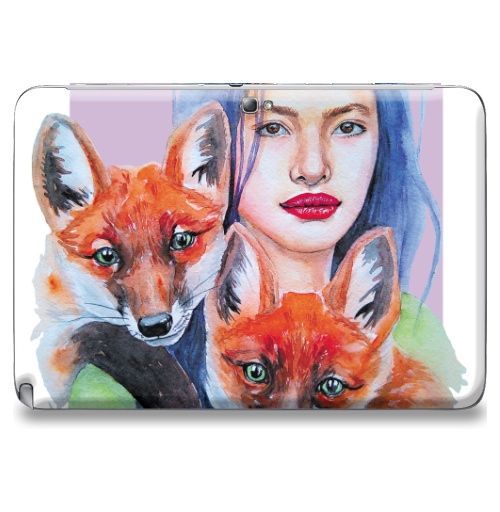 Наклейка на Планшет Samsung Galaxy Note 10.1 (N8000) Тотем лисы,  купить в Москве – интернет-магазин Allskins, Тотемы, девушка, животные, красота, акварель, лиса, лисы, рыжая