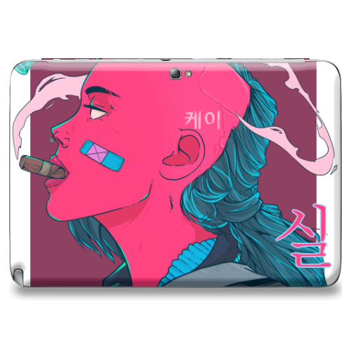 Наклейка на Планшет Samsung Galaxy Note 10.1 (N8000) Девушка киберпанк,  купить в Москве – интернет-магазин Allskins, глаз, волосы, голова, графика, лицо, розовый, робот, Корея, дым