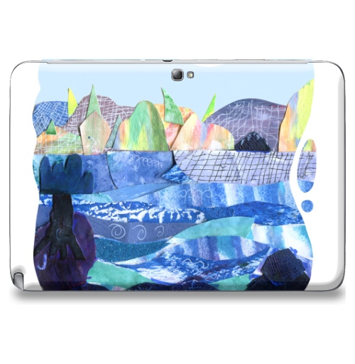 Наклейка на Планшет Samsung Galaxy Note 10.1 (N8000) Коллаж с пейзажем, озеро и скалы,  купить в Москве – интернет-магазин Allskins, коллаж, радость, круто, детские, школьный, озеро, природа, синий, бумага, голуой