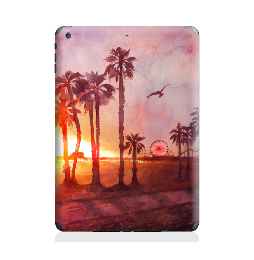 Наклейка на Планшет Apple iPad Air Закат в Санта Монике,  купить в Москве – интернет-магазин Allskins, красный, яркий, пейзаж, летний, лето, пальма, пальмы, солнце