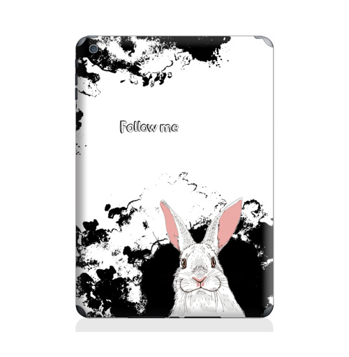 Наклейка на Планшет Apple iPad Air Следуй за белым кроликом,  купить в Москве – интернет-магазин Allskins, надписи на английском, заяц, белый, графика, надписи, черный, черно-белое, кролики, животные, зима