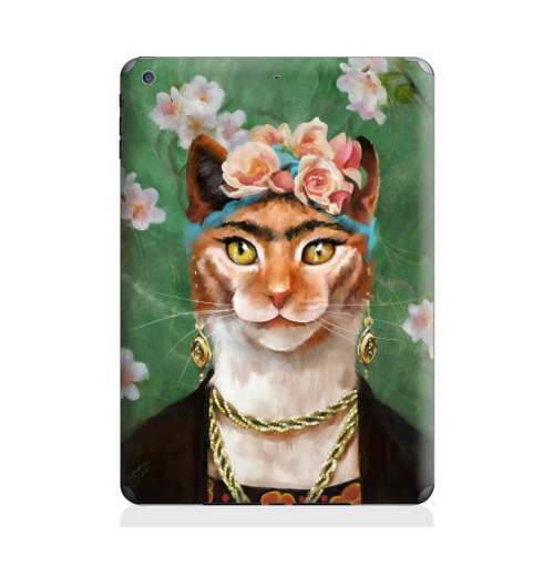 Наклейка на Планшет Apple iPad Air Фрида Кало моими глазами,  купить в Москве – интернет-магазин Allskins, фрида, кало, кошка, розы, масло, яркий, Мексика, зеленный