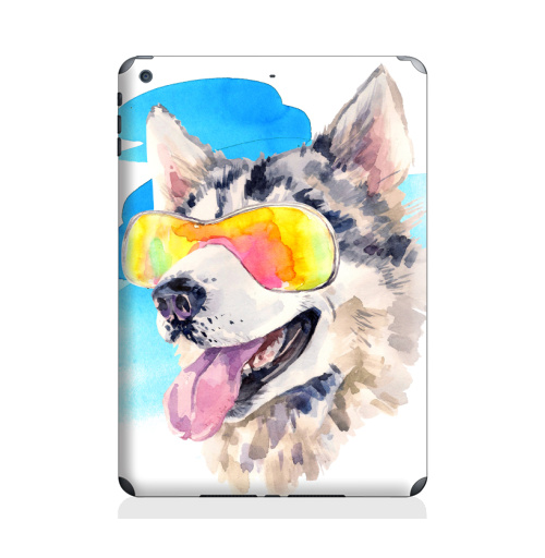 Наклейка на Планшет Apple iPad Air Хаски сноубордист,  купить в Москве – интернет-магазин Allskins, крутые животные, мило, животные, персонажи, собаки, хаски, акварель, детские, соба, милые животные