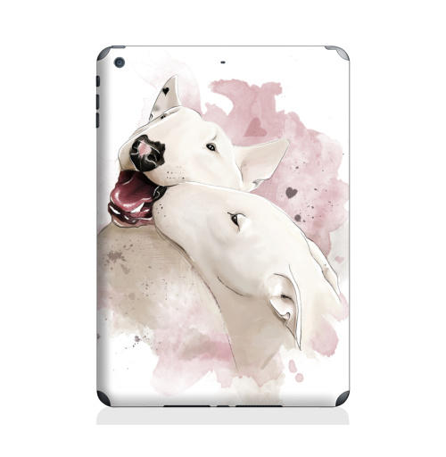 Наклейка на Планшет Apple iPad Air Влюбленные бультерьеры,  купить в Москве – интернет-магазин Allskins, крутые животные, собаки, бультерьер, любовь, сердце, акварель, нежно, поцелуй, животные, милые животные