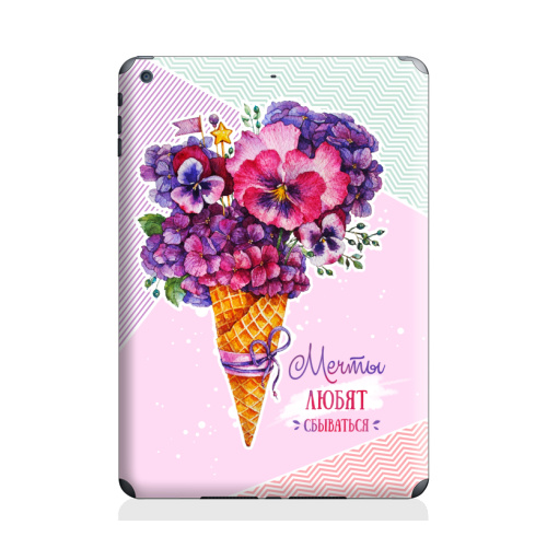 Наклейка на Планшет Apple iPad Air Цветочный рожок,  купить в Москве – интернет-магазин Allskins, надписи, анютыглазки, букет, цветокакварель, цветы, фиалки, гортензия, мороженоерожок, мороженое, акварель