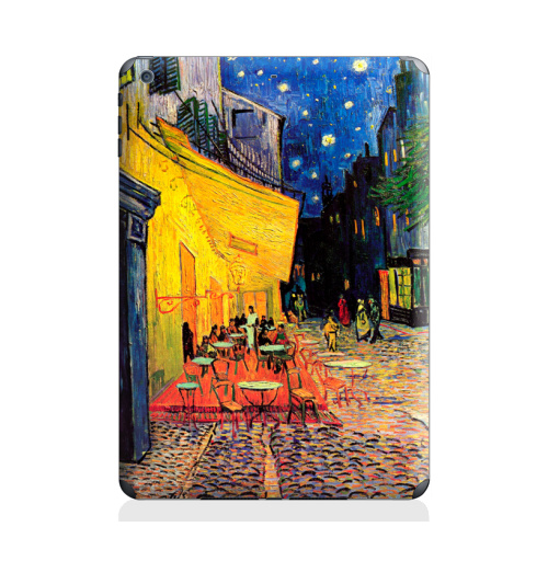 Наклейка на Планшет Apple iPad Air Ночная террасса кафе. Ван Гог,  купить в Москве – интернет-магазин Allskins, позитив, жизнерадостный, Ночнаятеррасса, Ван Гог, живописный, желтый, синий, красный, живопись, художник, художественный, мазки, кафе, ночь, плакат