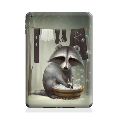 Наклейка на Планшет Apple iPad Air Енот полоскун,  купить в Москве – интернет-магазин Allskins, милые животные, прикол, животные, лес, пузырьки, мыльный, стирка, енот