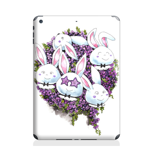 Наклейка на Планшет Apple iPad Air Позитивные зайчики,  купить в Москве – интернет-магазин Allskins, милые животные, акварель, животные, прикольные_рисунки, цветы, букет, заяц, зайчонок, рокнролл, фиолетовый