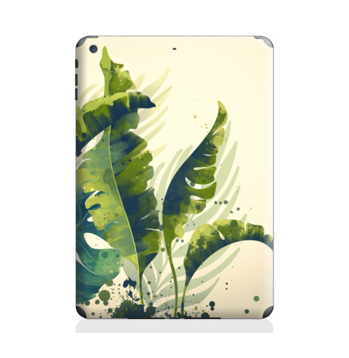 Наклейка на Планшет Apple iPad Air Ветки пальм,  купить в Москве – интернет-магазин Allskins, пальма, ветка, рисунки, акварель, природа, экзотика, тропики, зеленый, брызги