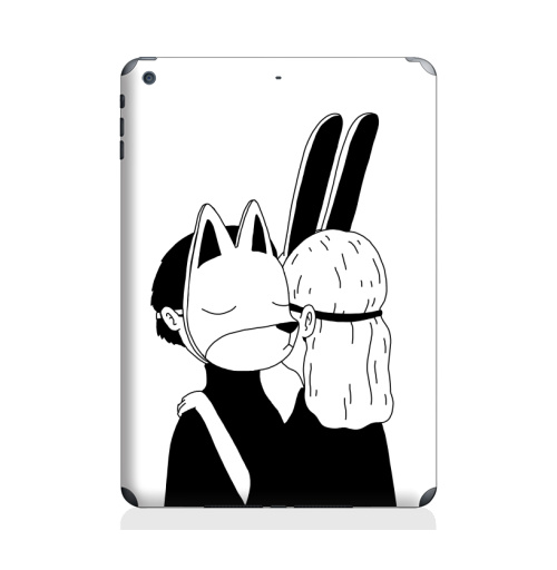 Наклейка на Планшет Apple iPad Air Лис и зайка,  купить в Москве – интернет-магазин Allskins, черное и белое, заяц, лиса, любовь