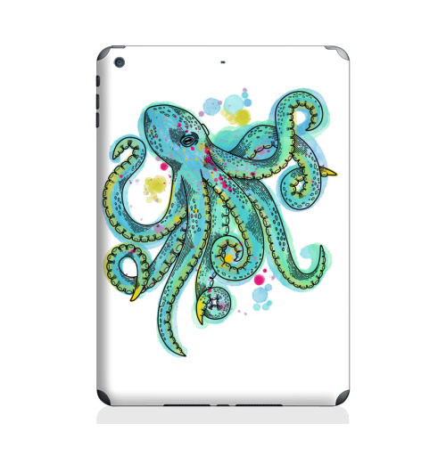 Наклейка на Планшет Apple iPad Air Бирюзовый осьминог,  купить в Москве – интернет-магазин Allskins, классика, осьминог, бирюзовый, графика, щупальца, морская