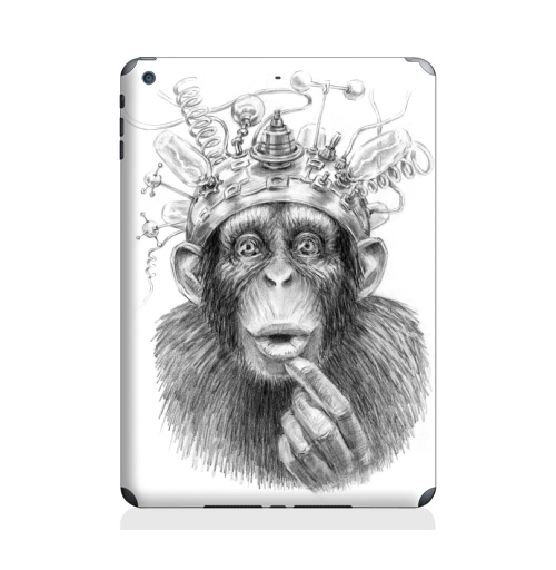 Наклейка на Планшет Apple iPad Air Умножитель интеллекта,  купить в Москве – интернет-магазин Allskins, обезьяна, мистика, фантастика, электроника, приматы, интеллект, зеркало, задумчивость, ретро, карандаш, эксперимент, лаборатория, лампочки, графика, космос, эволюция