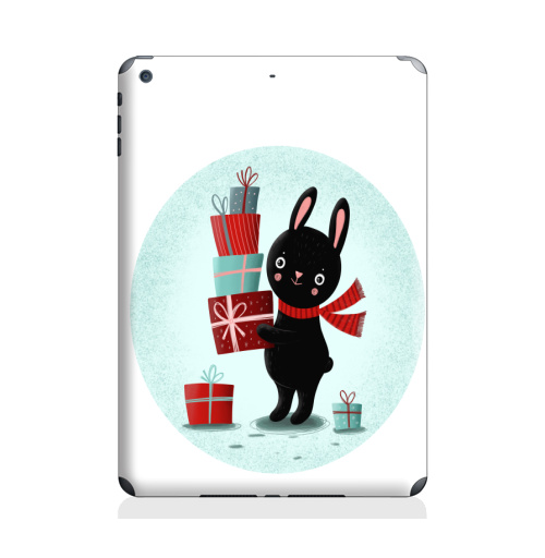Наклейка на Планшет Apple iPad Air Черный кролик с подарками,  купить в Москве – интернет-магазин Allskins, кролики, заяц, читатель, новый год, символ, черный, красный, бирюзовый, символ_года, подарки