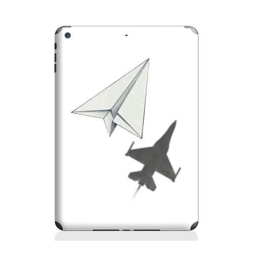 Наклейка на Планшет Apple iPad Air Тень самолета,  купить в Москве – интернет-магазин Allskins, военные, дизайнер, идея, техника, небо, бумага, концепт, скорость, мечта, полёт, бумажный, набросок, карандаш, иллюстрации, тень, самолет