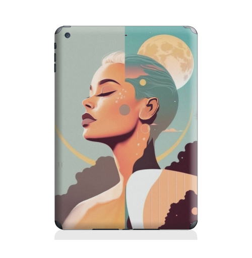 Наклейка на Планшет Apple iPad Air Лунный свет в тропическом раю,  купить в Москве – интернет-магазин Allskins, сюрреализм, девушка, луна, тропики, небо, пейзаж, ретро, серфинг, портреты, женственно, голубой