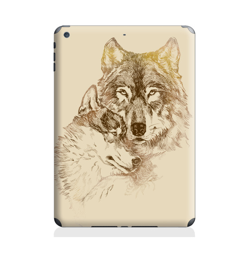 Наклейка на Планшет Apple iPad Air Супруги,  купить в Москве – интернет-магазин Allskins, крутые животные, для_влюбленных, супруги, пара, собаки, глаз, волк, любовь
