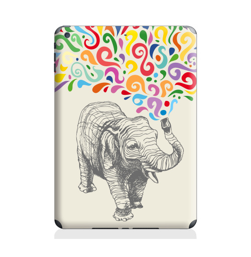 Наклейка на Планшет Apple iPad Air Слон,  купить в Москве – интернет-магазин Allskins, 300 Лучших работ, животные, графика, брызги, слоны, разноцветное, фонтан