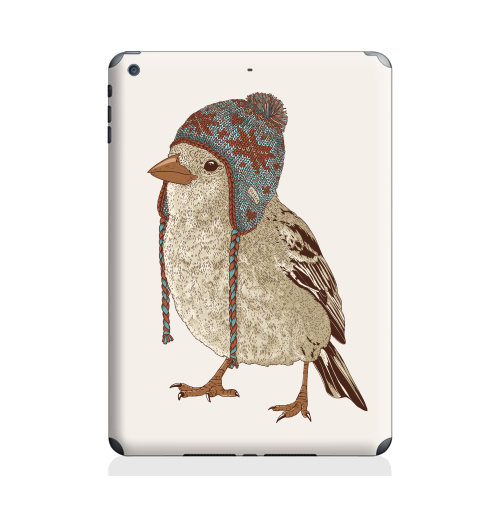 Наклейка на Планшет Apple iPad Air Птица в шапке,  купить в Москве – интернет-магазин Allskins, 300 Лучших работ, пипстер, шапка, птицы, зима, новый год, коричневый, крутые животные