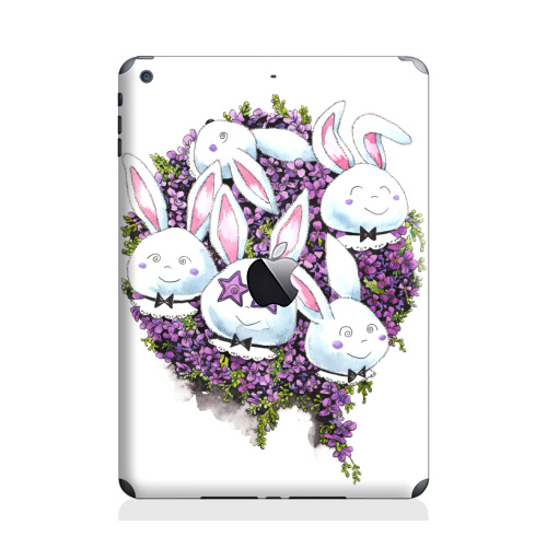 Наклейка на Планшет Apple iPad Air с яблоком Позитивные зайчики,  купить в Москве – интернет-магазин Allskins, милые животные, акварель, животные, прикольные_рисунки, цветы, букет, заяц, зайчонок, рокнролл, фиолетовый