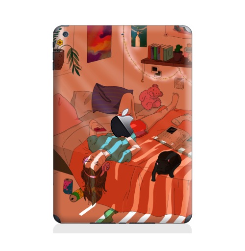 Наклейка на Планшет Apple iPad Air с яблоком Комната,  купить в Москве – интернет-магазин Allskins, лето, оранжевый, кошка, молота, мило, уют, искусство, иллюстация, гирлянда, светлый, девушка