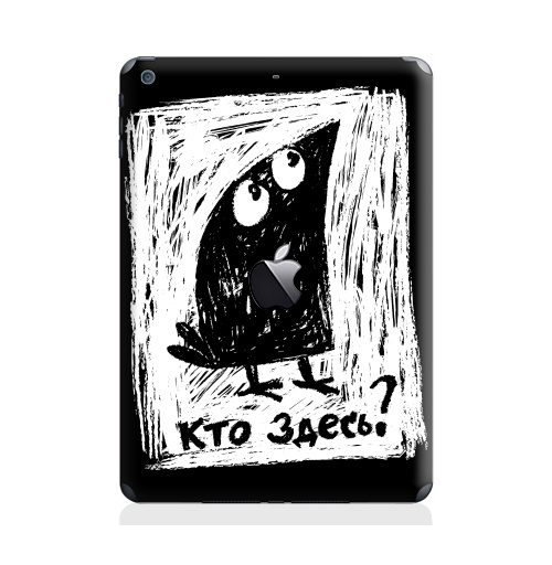 Наклейка на Планшет Apple iPad Air с яблоком Кто здесь?,  купить в Москве – интернет-магазин Allskins, надписи, белый, ворона, черно-белое, черный, прикольные надписи, 300 Лучших работ