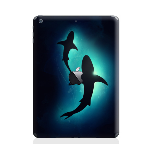 Наклейка на Планшет Apple iPad Air с яблоком Черные акулы,  купить в Москве – интернет-магазин Allskins, брызги, акварель, иллюстация, паттерн, солнце, вода, оекан, морская, рыба, акула