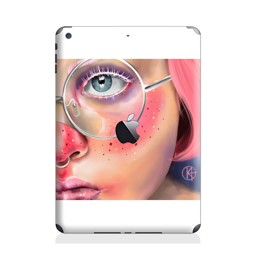 Наклейка на Планшет Apple iPad Air с яблоком Розовые веснушки,  купить в Москве – интернет-магазин Allskins, девушка, очки, глаз, розовый, портреты, мило, лицо