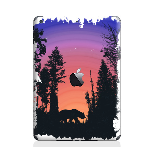 Наклейка на Планшет Apple iPad Air с яблоком Тёмный Лес,  купить в Москве – интернет-магазин Allskins, путешествия, лес, деревья, минимализм, минималистичный, холмы, геометрия, геометрический, графика, медевдь, животные, медведь, дикий, Дикие, треккинг, хайкинг, отпуск, отдых, поход, палатка