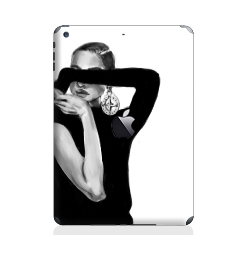Наклейка на Планшет Apple iPad Air с яблоком Девушка с сережкой,  купить в Москве – интернет-магазин Allskins, девушка, модели, черно-белое, сережка, компас, мода