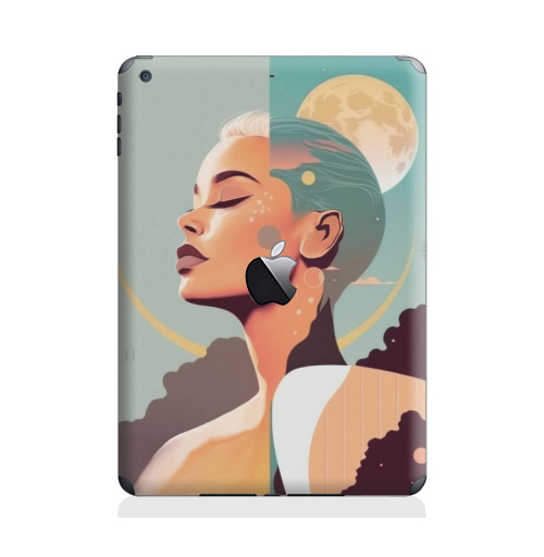Наклейка на Планшет Apple iPad Air с яблоком Лунный свет в тропическом раю,  купить в Москве – интернет-магазин Allskins, сюрреализм, девушка, луна, тропики, небо, пейзаж, ретро, серфинг, портреты, женственно, голубой