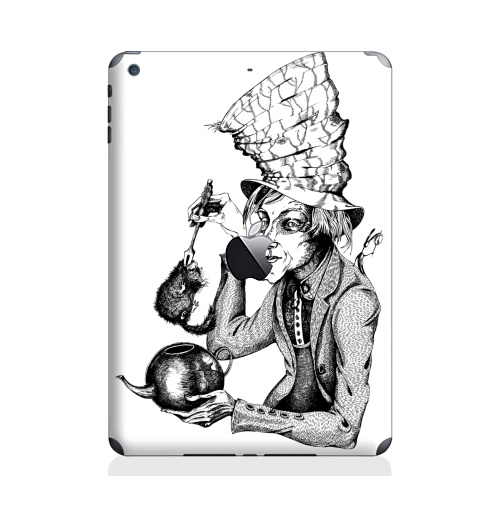 Наклейка на Планшет Apple iPad Air с яблоком Сможет ли Соня жить в чайнике?,  купить в Москве – интернет-магазин Allskins, Алиса в стране чудес, графика, шляпа, чай и кофе