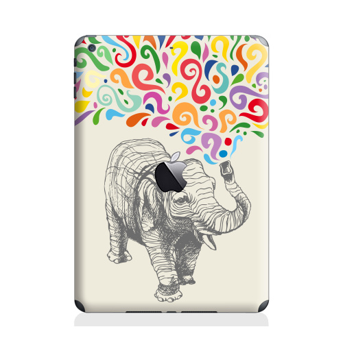 Наклейка на Планшет Apple iPad Air с яблоком Слон,  купить в Москве – интернет-магазин Allskins, 300 Лучших работ, животные, графика, брызги, слоны, разноцветное, фонтан
