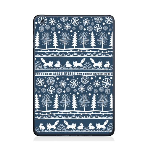 Наклейка на Планшет Apple iPad Mini 1/2/3 Зимний лес,  купить в Москве – интернет-магазин Allskins, зима, лиса, лес, деревья, заяц, забавный, паттерн, снег